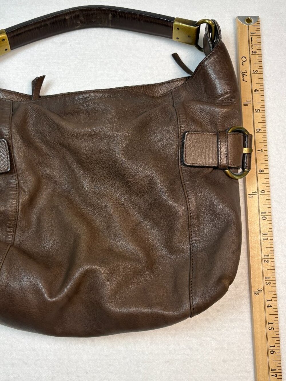 Stuart Weitzman Vintage Brown Leather Slouchy Hobo Shoulder Bag SW Charm Luxury - Picture 9 of 14